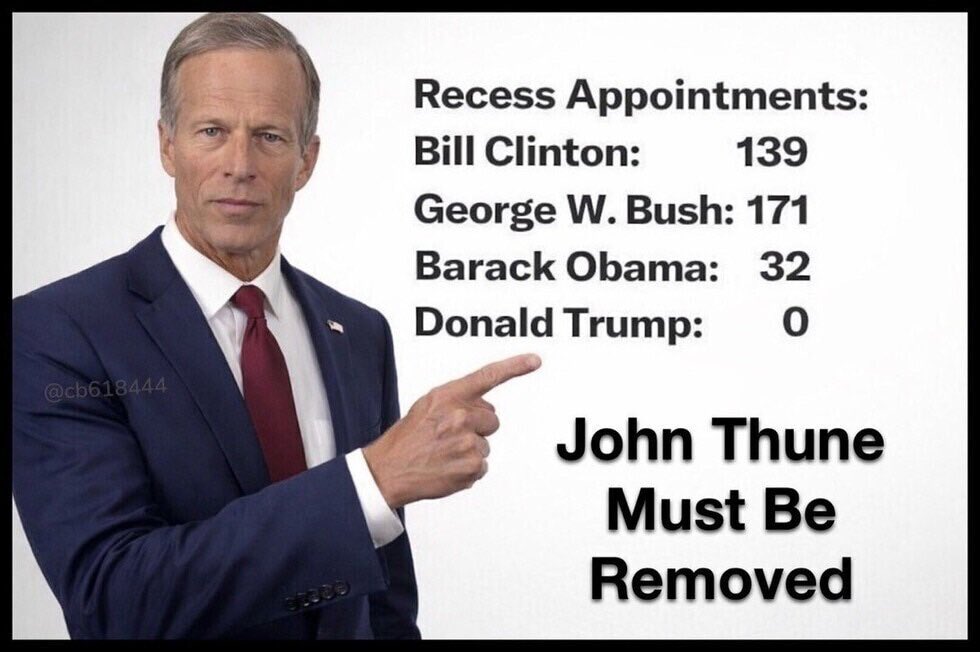 _stopfakenews's tweet image. Thanks to the pos sleazeball @LeaderJohnThune the @SenateGOP is blocking Trump Recess appointments #FireLeaderThune #RemoveJohnThune #RemoveThuneNow