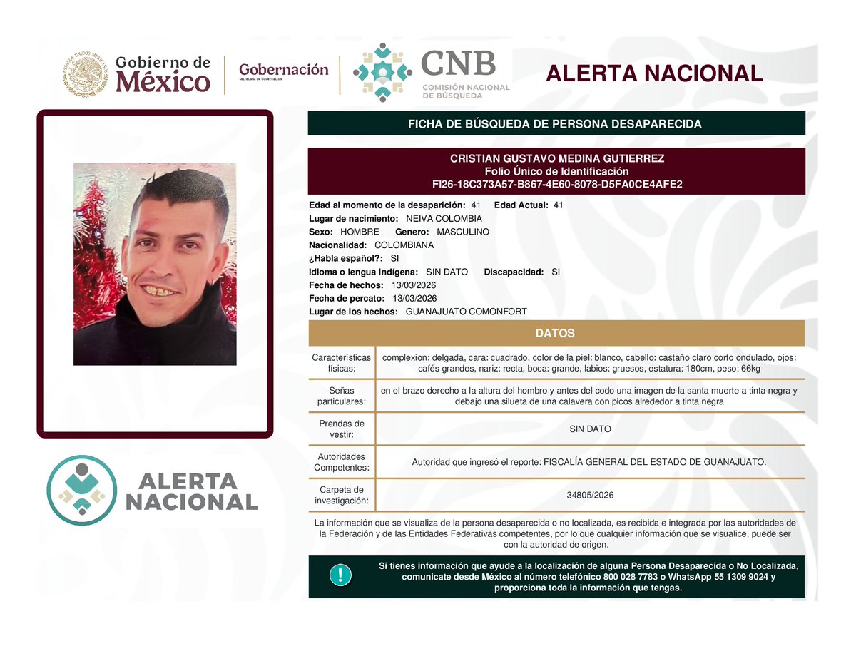 Busqueda_MX's tweet photo. AlertaNacional de Búsqueda  ⚠️
Solicitamos apoyo para localizar a las siguientes personas. 
Si tienes información comunícate.
Desde México: 800 028 77 83
WhatsApp 55 1309 9024
Desde otro país: 182 52 62 31 09 
#Guanajuato #Sinaloa #Chiapas https://t.co/9O3IETOhzV