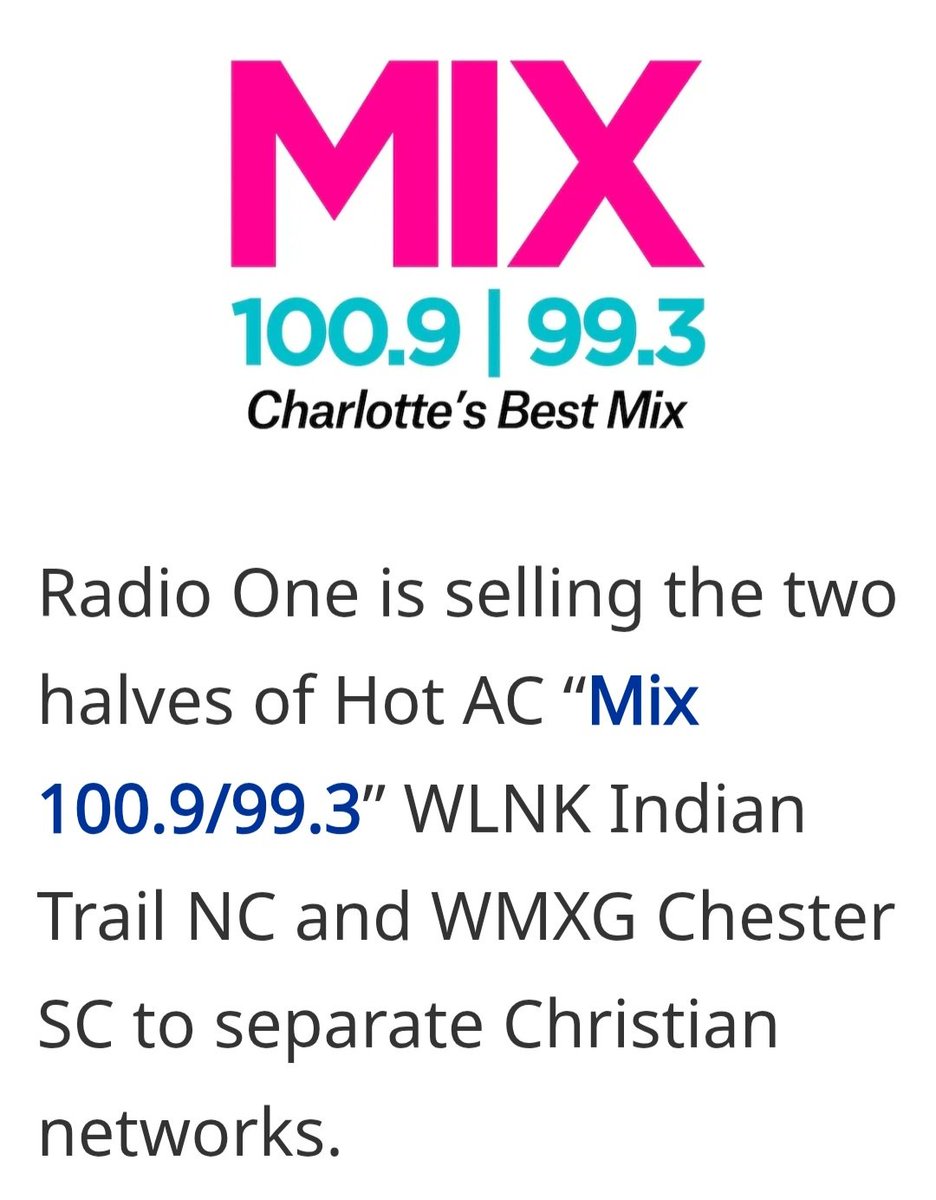 RamonaHolloway's tweet image. More #Christian radio for Charlotte as Radio One sells off the brand I once worked for.
Praying for my former coworkers' next chapters
#clt #Radiolisten