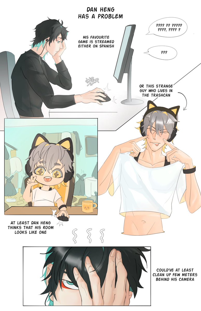 isdannn's tweet photo. silly streamer #dancae au 

I’ve made the script for this au looong before the release of planarcadia but it feels so right to draw it just now don’t you think haha 

#danneng #caelus https://t.co/X3KCXY8sc4