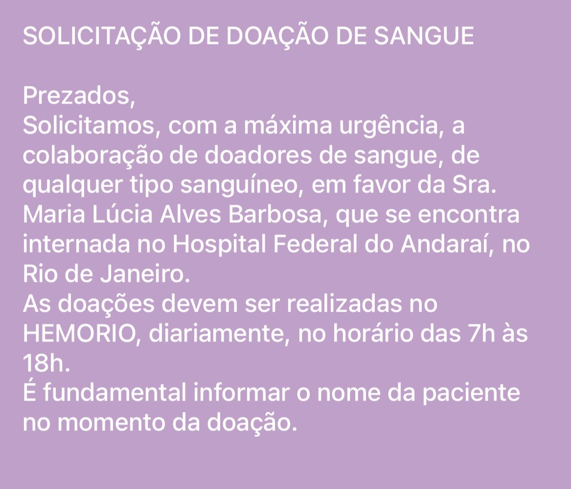 JuliaFinamorM's tweet photo. Atenção! Pedido urgente de doação de sangue no Rio! https://t.co/L7Ot0od24E