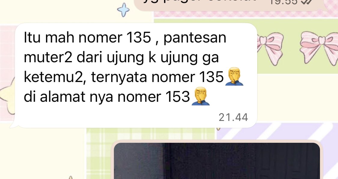 kesell anjggg padahal harusnya nyampe kemaren tp baru kali ini pk ekspedisi ini kurirnya kgk nemu rumah gw udh bener 153 tp dia kira 135, sebelumnya selalu bener kagak ada komplain apa apa