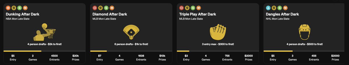 A bunch of late slate contests locking soon🏀🏒⚾️