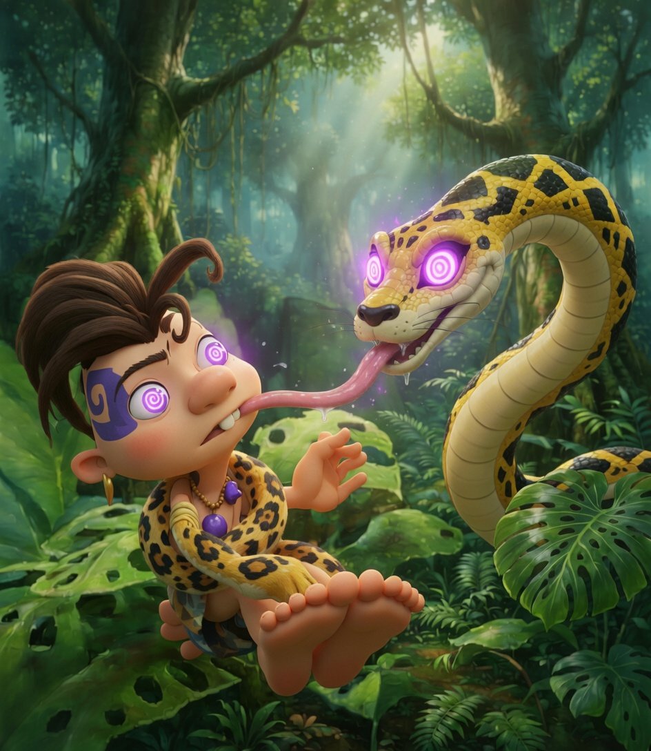 This is Blod from Tak n the power of juju Meets Kaa the snake from The Jungle Book cartoon hypnosis crossover enjoy it