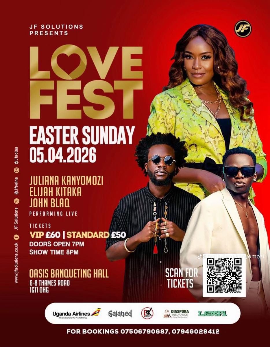 NEXT EVENT 🇬🇧 🇺🇬 EASTER SUNDAY 
LOVEFEST 
JFSOLUTIONS PRESENTATION @1G11 OHG @Bobbypromozuk