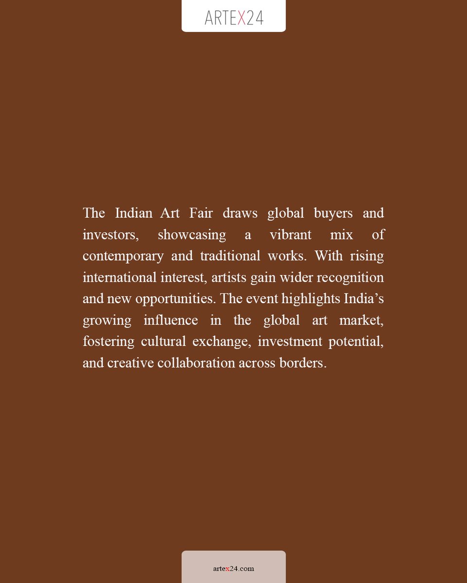 artex24com's tweet photo. Indian Art Fair Attracts Global Buyers and Investors
The Indian Art Fair is drawing significant attention from global buyers and investors, showcasing vibrant mix of contemporary and traditional artworks.
https://t.co/MmpsaAfNaK
#artex24 #alessandrocivati #ArtAttest #Artsecurity https://t.co/CF3PaQS39g