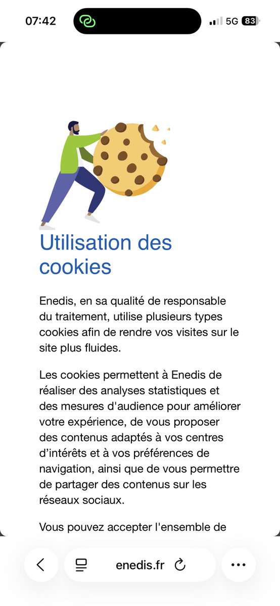 Yo_Jag's tweet photo. Dites @enedis, c bien les cookies mais encore faut-il pouvoir les fermer sur mobile pr prendre connaissance de l’incident ?! https://t.co/IlGJyBkFF2