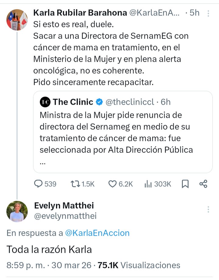 Como siempre, la “derechita cobarde” se suma al coro de la izquierda, para desestabilizar desde dentro y la izquierda desde fuera.
Es un cargo de confianza del Presidente, para servir al país, no para hacer caridad.

Hacemos un llamado a <a href="/a_balladaresl/">Andrea Balladares</a>, <a href="/GmoRamirez/">Guille Ramírez</a> a poner orden!