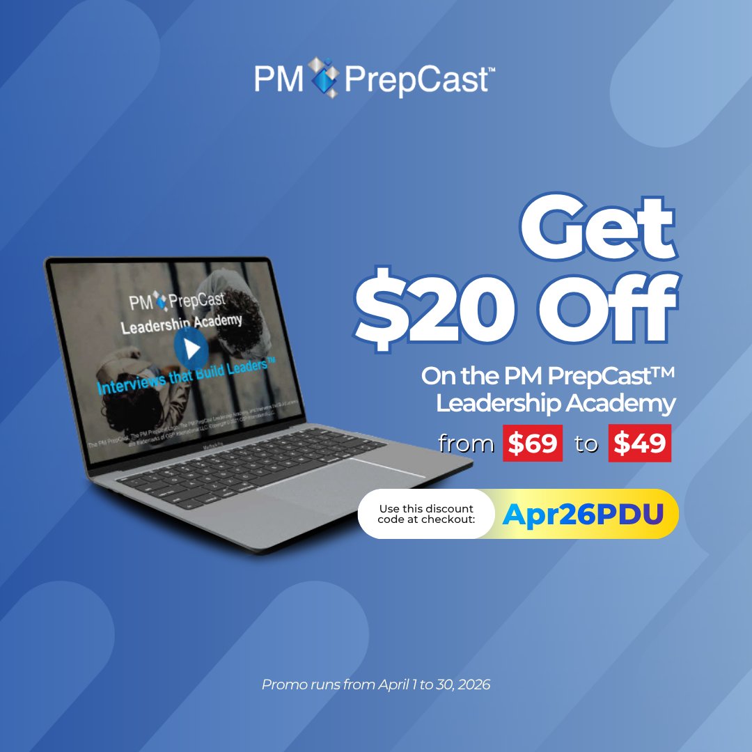 PDUinsider's tweet image. Make PDUs count—renew while building real leadership skills. 

💰 $49 (Save $20) 
🧾 Code: Apr26PDU 
🛒 store.project-management-prepcast.com/external/cart/… 

#leadershipskills #PDUs #pmprenewal