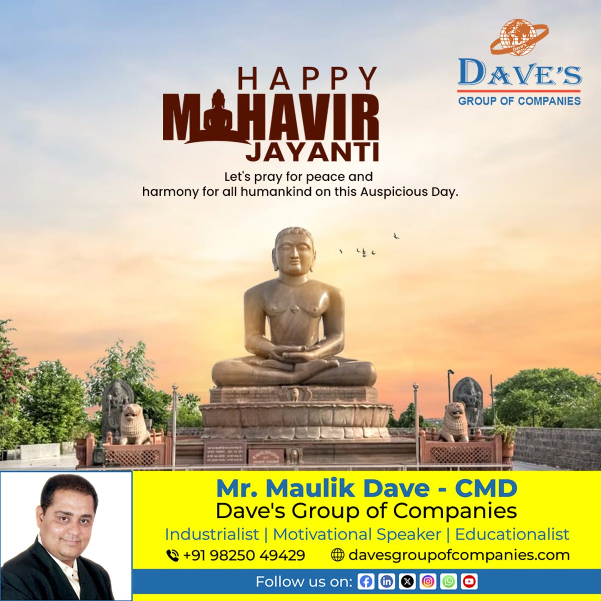 Peace. Compassion. Discipline.

Timeless values that guide both life and leadership.

Wishing you a thoughtful and peaceful Mahavir Jayanti.