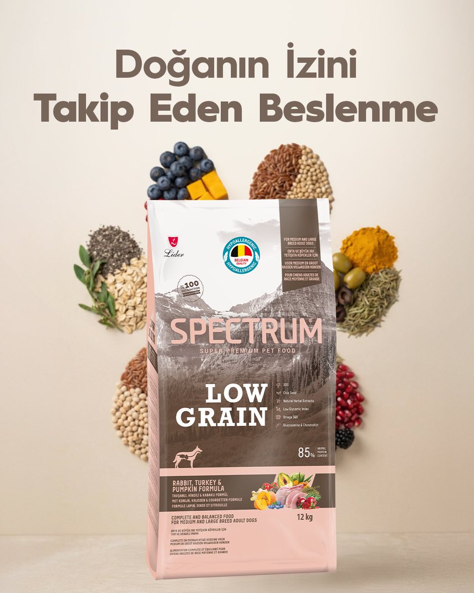 Spectrum Low Grain; özenle seçilmiş bitkisel içerikler, doğal antioksidan kaynakları ve dengeli formülüyle patilerin dünyasına doğadan gelen bir destek sunar. Çünkü doğru beslenme, bırakılan her izde kendini gösterir. 🐾

#Spectrum #Doğanınİzinde #SpectrumLowGrain