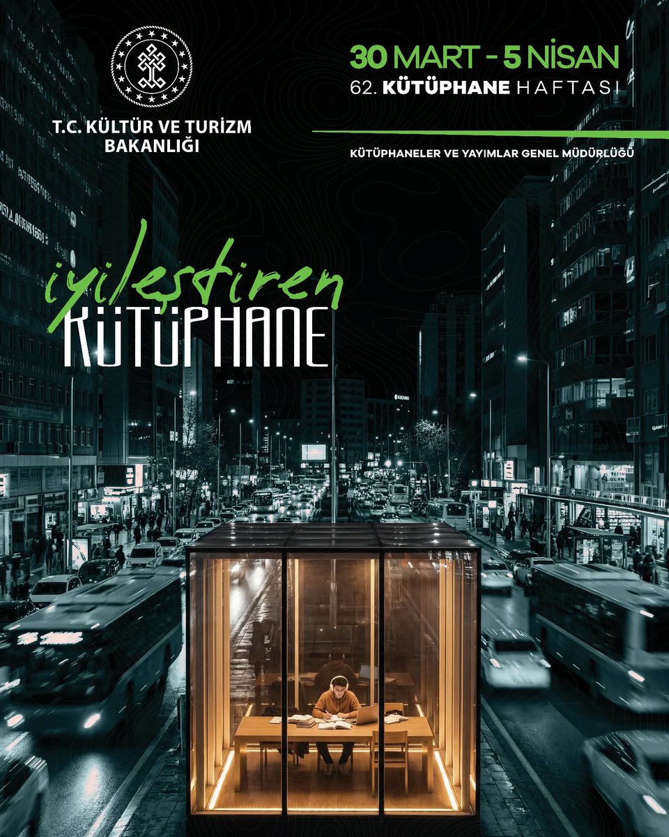 🗓️ 30 Mart - 5 Nisan 62.Kütüphane Haftası

Bilgiyle iyileşiyor, kitapla büyüyoruz! 📚✨

62.Kütüphane Haftası’nı bu yıl "İyileştiren Kütüphane" temasıyla kutluyoruz. Şehrin gürültüsünden uzaklaşıp ruhunu tazelemek isteyen tüm vatandaşlarımızı kütüphanelerimize bekliyoruz.