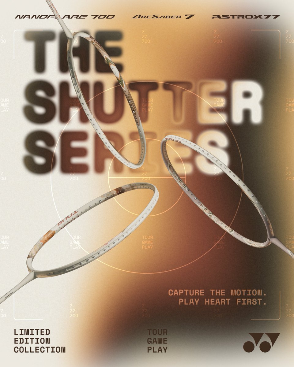 yonex_badminton's tweet photo. Capture the motion. Play heart first.
THE SHUTTER SERIES: limited-edition analog colorway.
🏸 ARCSABER 7
🏸 ASTROX 77
🏸 NANOFLARE 700
In Tour, Game, and Play models.
Available now.
#ShutterSeries #heartfIrst #MadeByYonex
#ARCSABER7 #ASTROX77 #NANOFLARE700 https://t.co/5Z1sNFfssd