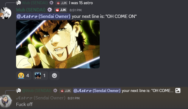 no caption this shit was just REALLY funny.
#JJKLARPGAME <a href="/Astr0879/">𝓐𝓼𝓽𝓻𝓸 | TEAM 4</a>