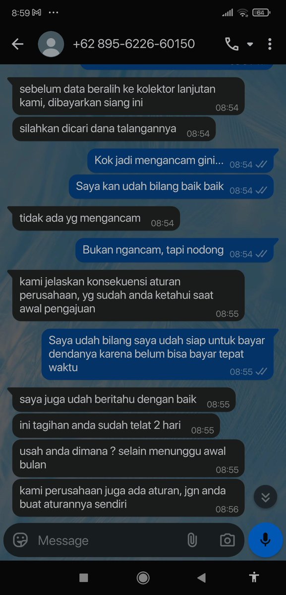 Vinnie1303's tweet photo. @adakamiofficial @moonylonely Pake nomor aneh gini... Ga ngancem, tapi nodong. Saya mau jelasin ke CS ga diangkat, banyak nelepon nagihnya kaya robot. https://t.co/fXT4DX3kZO