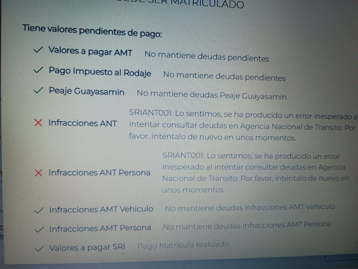 pedrojocis's tweet photo. @ANT_ECUADOR cómo se procede si durante los últimos 5 días sale este mensaje? Entro a la página de ANT y tanto con la placa y con la cédula no existen multas. Entiendo que mañana se acaba el plazo para renovar la matrícula de los vehículos con último dígito 2 https://t.co/OXe1lNFdP4