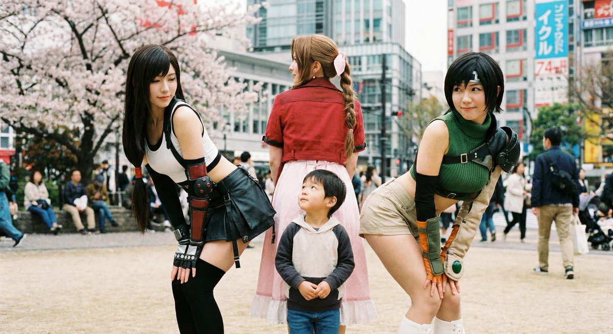 TheAIComplex's tweet photo. 小さな勇者、ヒロインたちに囲まれる

#FinalFantasyVII #FF7Remake #TifaCosplay #AerithCosplay #YuffieCosplay #Shibuya #Japan #SakuraSeason #CandidPhotography #Wholesome https://t.co/5bgMgn0L6f