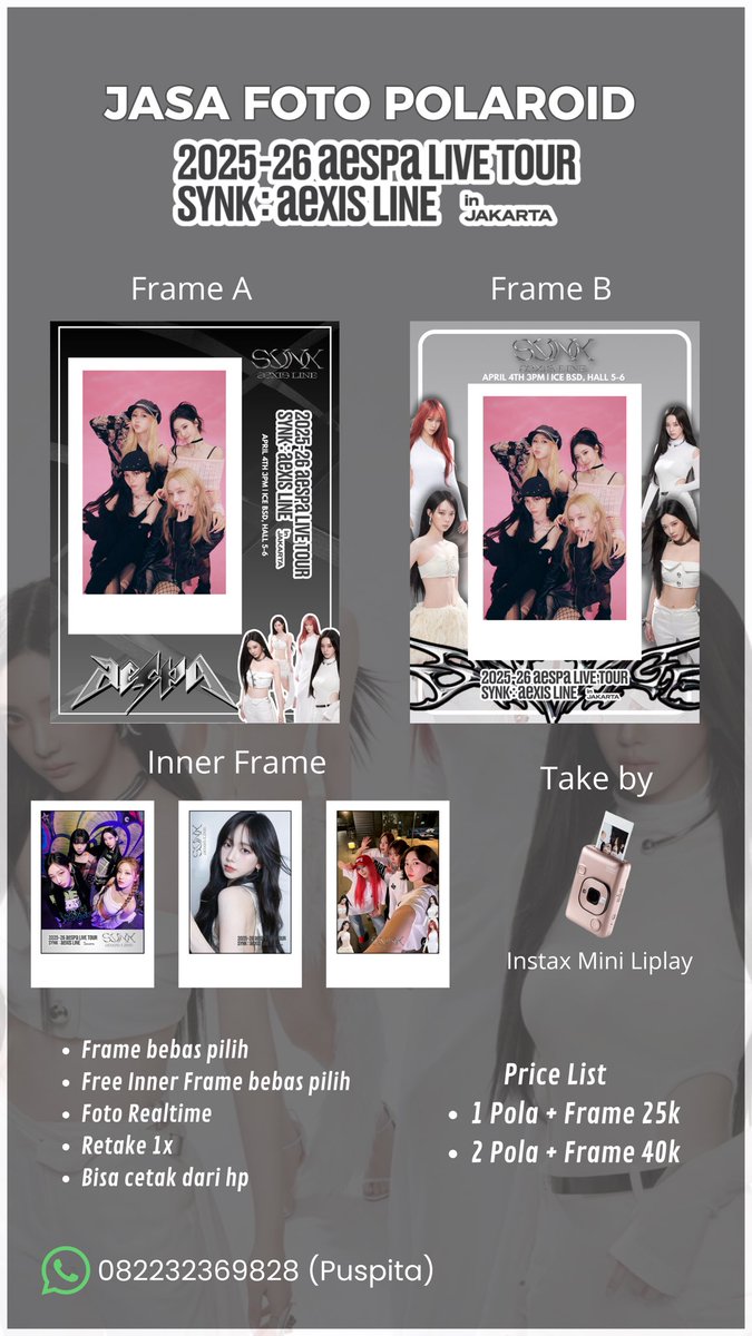 supitooong's tweet photo. Haloo MY!
Yuk abadikan momen konsermu dengan foto polaroid✨

📸 Polaroid only
* 1 pcs 18k
* 2 pcs 35k
* 3 pcs 50k

🖼️ Polaroid + Frame
* 1 pcs 25k
* 2 pcs 40k

t. wts jasa foto polaroid konser aespa jakarta https://t.co/GcDPL93hA1