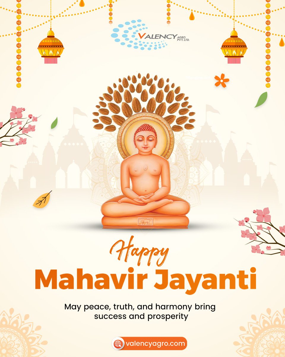 ValencyAgro's tweet image. On the auspicious occasion of Mahavir Jayanti, we are inspired by the timeless values of peace, truth, and compassion.

#ValencyAgro #MahavirJayanti #CorporateValues #Integrity #Leadership #PositiveGrowth #WorkCulture #FestiveGreetings #Harmony #BusinessEthics