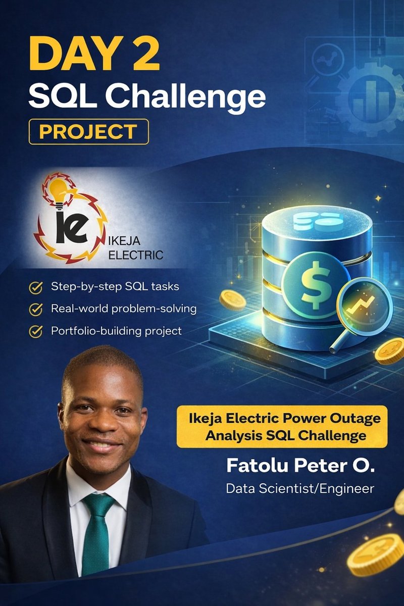 PeterFatd1's tweet image. ⚡ SQL CHALLENGE — DAY 2

Working on real data from Ikeja Electric

📥 Dataset:

 JOIN US HERE t.me/emperor_data

#SQL #DataAnalytics #SQLChallenge