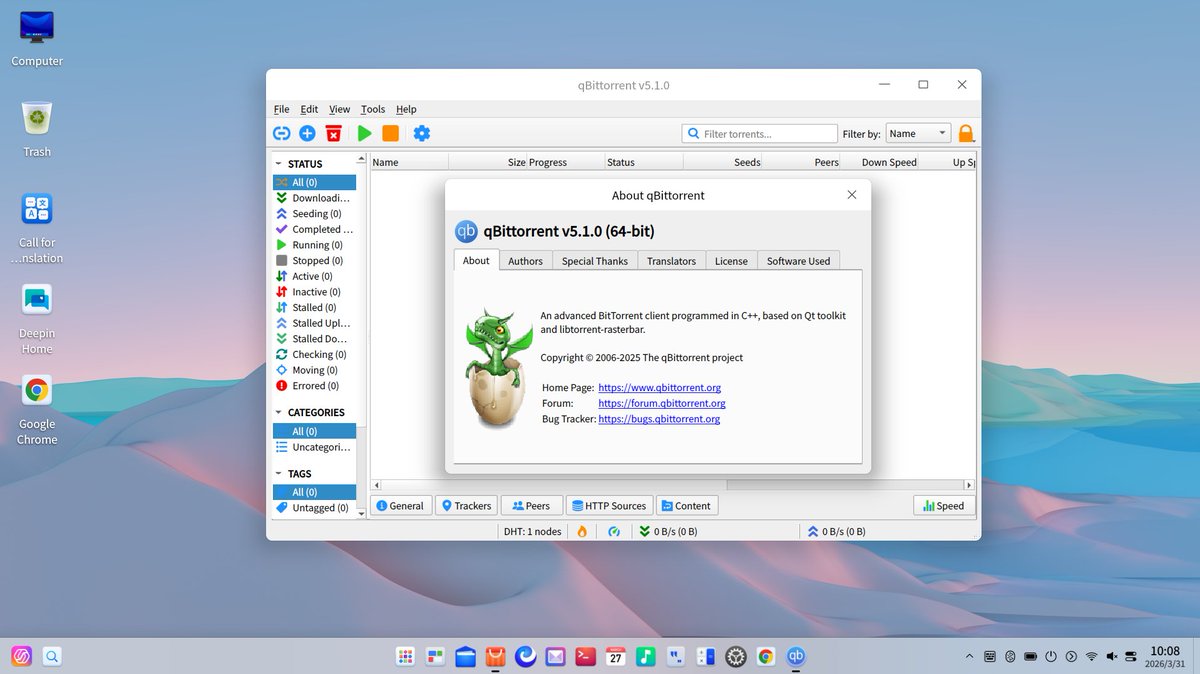 linux_deepin's tweet photo. App recommendation: qBittorrent — lightweight, ad‑free torrent client for Linux. Get it on #deepin. ⚡
#qBittorrent #Linux #OpenSource #TorrentClient https://t.co/BWBLw95hO4