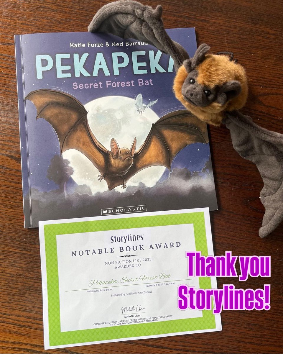 KatieFurze's tweet image. PEKAPEKA is so excited that her book received a notable book award on Sunday (while she was sleeping)! Thank you Storylines, the Children's Literature Charitable Trust of New Zealand. 🤸‍♀️ 🦇 🙏 #STEM #kidlit