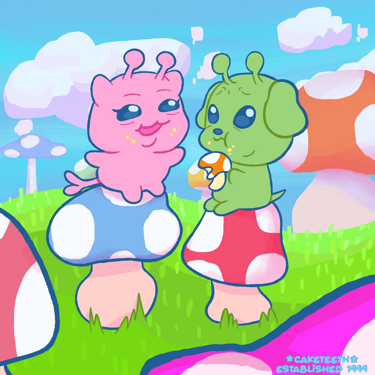 caketeeths's tweet image. "How many mushrooms do you think we could fit in our ship?????"

#oc #gleepglorp #aliencat #aliendog #kawaiiart