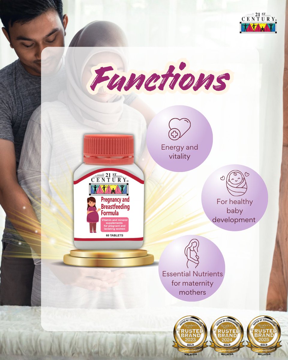 21stCenturyMY's tweet image. Nourish yourself while nurturing your little one

21st Century Pregnancy &amp;amp; Breastfeeding Formula Tablet

Function 
- Essential Nutrients for maternity mothers
- For a healthy baby development 
- Energy and vitality

#pregnancysupport
#breastfeedingsupport