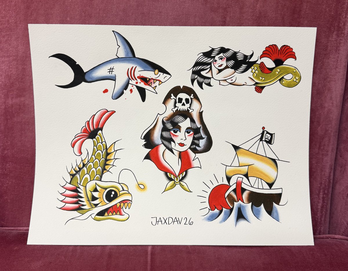 Nautical themed tattoo flash sheet by yer boy