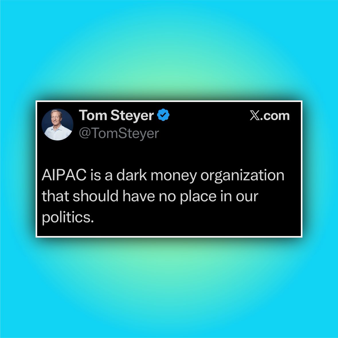 JimmyJ4thewin's tweet image. High-profile California gubernatorial candidate Tom Steyer denounces AIPAC:

“AIPAC is a dark money organization that should have no place in our politics.”