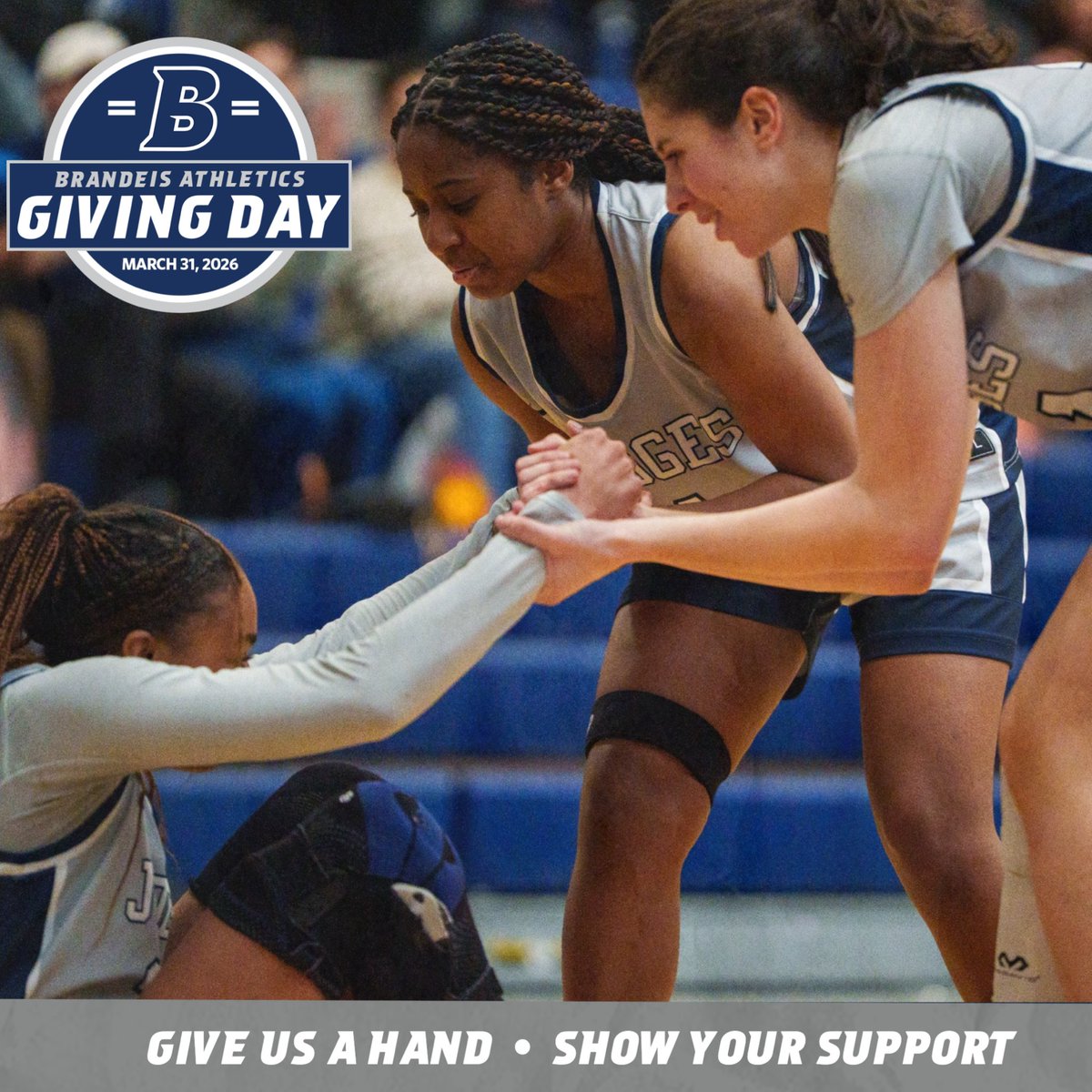 BrandeisWBB's tweet photo. 🚨TOMORROW IS THE DAY!🚨
Tuesday March 31st, 2026 is Brandeis Athletics Giving Day. Please consider giving a hand to our student-athletes! https://t.co/ZeWfL9dnnK