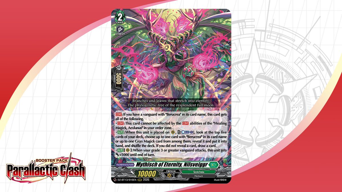 cfvanguard_en's tweet image. Today's featured card is Mythisch of Eternity, Nilsveiggr!

Cardfight!! Vanguard Booster Pack 13: Parallactic Clash goes on sale May 8!

🔗 bit.ly/DZ-BT13

#CardfightVanguard #TCG