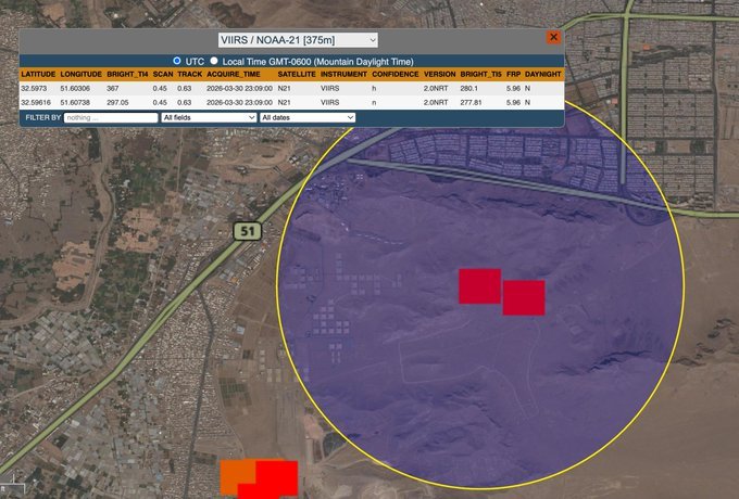 OsiOsint1's tweet image. FIRMS Heat signatures from Isfahan confirm the strike.