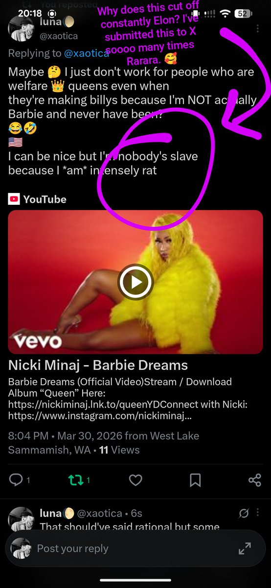 xaotica's tweet image. Hey @xai #UI #bug 
Can you help me stop being a rat 🐁 and learn to be more rational? I'd love to try but your technology is behind the times because Elon's old-fashioned...
Srsly guys, I've reported this MANY
times, it's textchar, how hard can this be, I'm not even a real dev 👇