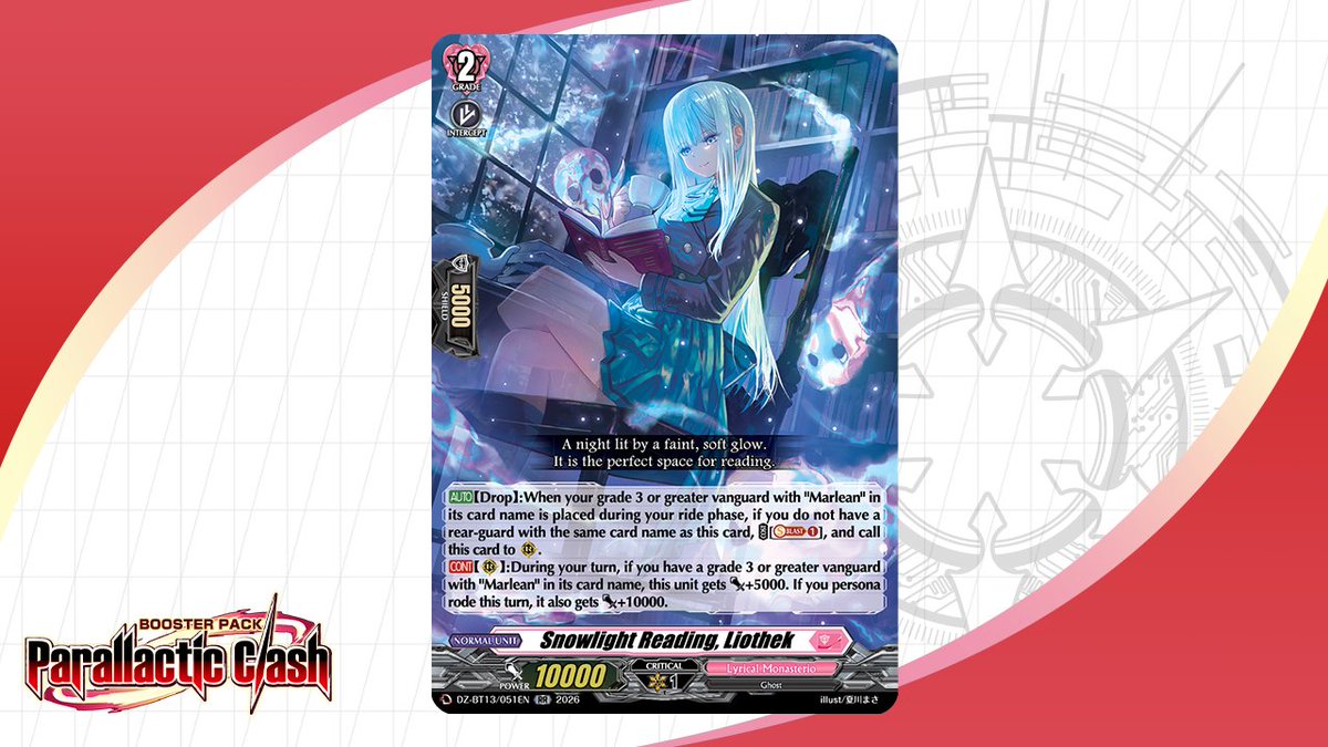 Today's featured card is Snowlight Reading, Liothek! Cardfight!! Vanguard  Booster Pack 13: Parallactic Clash goes on sale May 8!   https://t.co/BW1UhWn62q #CardfightVanguard #TCG