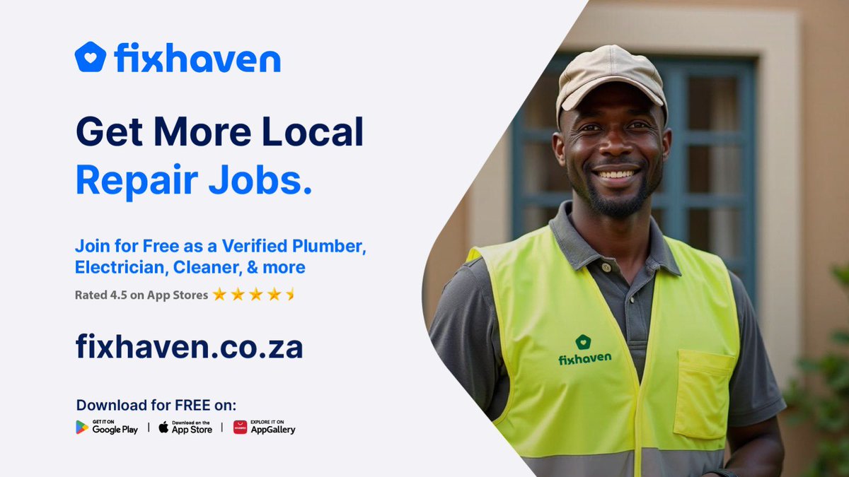 Jameschegs's tweet photo. South African tradespeople, this is your moment.
No sign-up fees and no hidden costs.
Connect with real customers who are ready to pay.
Signup for free 👉 https://t.co/STZxlCkYqE #fixhaven https://t.co/bqXiiCqkb7