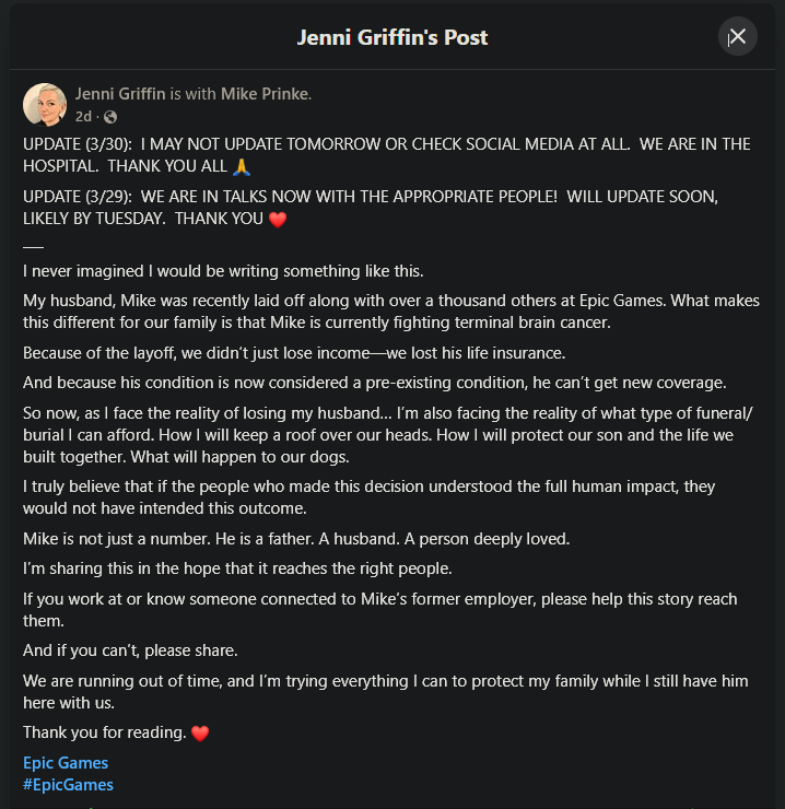 Vaya bastardo ese Tim Sweeney, mira que darse cuenta, después de que se hizo viral la noticia, que uno de los que  despediste es un dev con cáncer cerebral terminal es de un ser alma negra.  #EpicGames

Pero Valve es el Diablo según este mofo hijo de suchi.