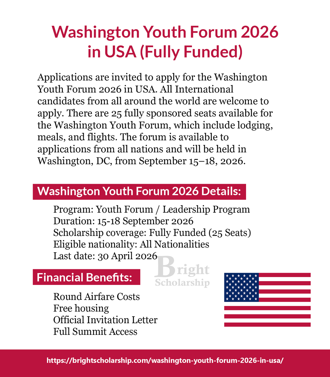 BrightSship's tweet photo. Washington Youth Forum 2026 in USA (Fully Funded)

Duration: 15-18 September 2026
Eligible nationality: All Nationalities
Award country: United States
Last date: 30 April 2026

Apply Link: https://t.co/5F9xUkOAmq

#BrightScholarship #FullyFunded #YouthForum #USA https://t.co/uVcXraTIeW