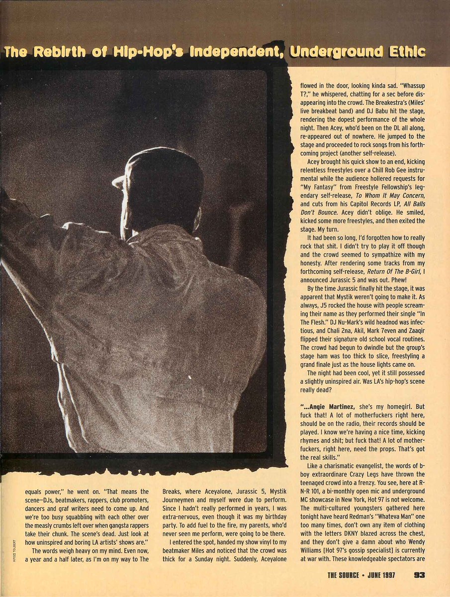 micro_chop's tweet photo. June 1997 'The Source' article about independent/underground hip-hop by T-Love and @ElliottWilson. Plus an article from the same issue about independent radio by @MaxGlazer. https://t.co/BAcFtxfexq