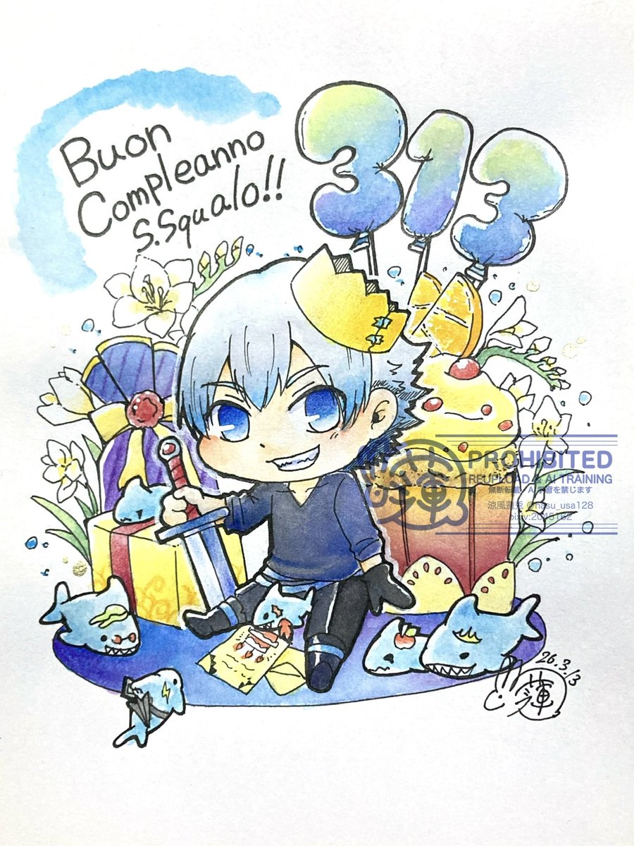 #今月描いた絵を晒そう
鮫誕しか描けていなかった…⁉︎
(´⊙ω⊙`)