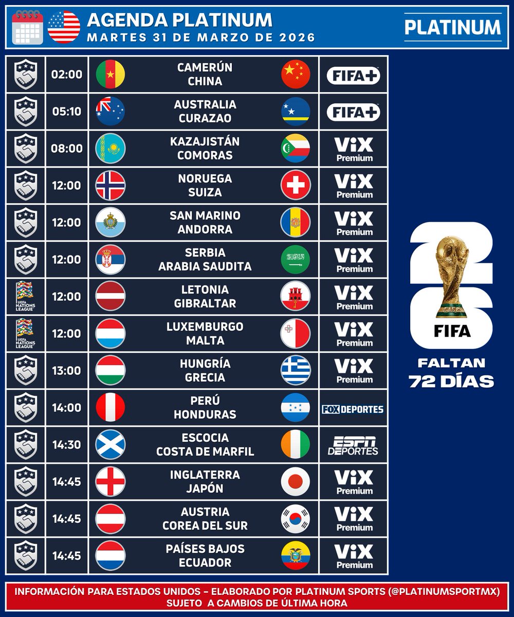 PlatinumSportMX's tweet photo. Después de varios meses, regresa la agenda de Estados Unidos. El apoyo a esta publicación será clave para poder seguir compartiendo esta información.

De momento será solo de fútbol (con transmisiones en español). https://t.co/0Q7gzC3Xyp
