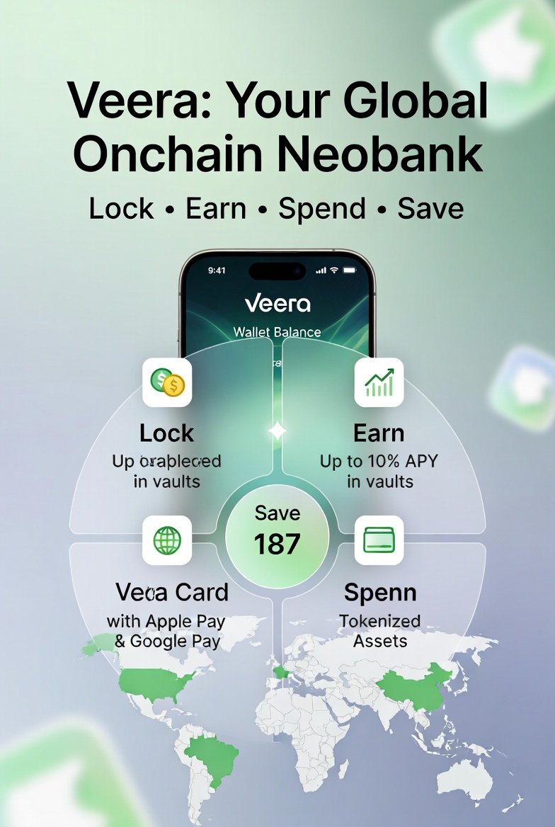 Sobirkhon95's tweet image. Spend globally with the Veera Card (0% forex + cashback that compounds)
 Invest in tokenized gold, US stocks, RWAs &amp;amp; more. 
 Build your own onchain Financial Identity Score for future borrowing.
Available in 187 countries. Real users. True ownership.
@On_Veera