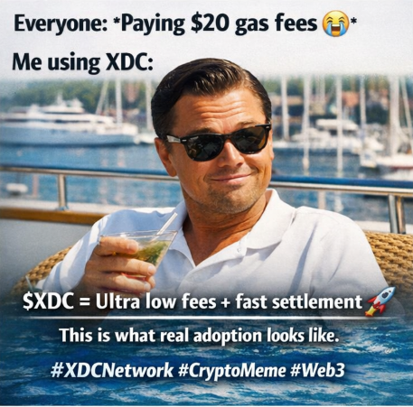 Everyone: Paying $20 gas fees 😭
Me using 
<a href="/XDCNetwork/">XDC Network</a> : Wait… you guys pay fees? 😎

$XDC = Ultra low fees + fast settlement 🚀
This is what real adoption looks like.

#XDCNetwork #CryptoMeme #Web3 <a href="/xdc_news/">XDC News</a>