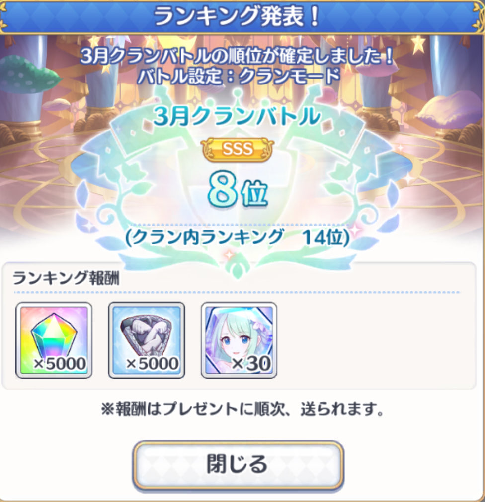 Ptrinko's tweet photo. 今月もクラバトお疲れ様でした

今月は諸事情で4ボス凸れなくなってしまっていました

来月こそはお願いします🐙 https://t.co/nIU6MWuQ6d