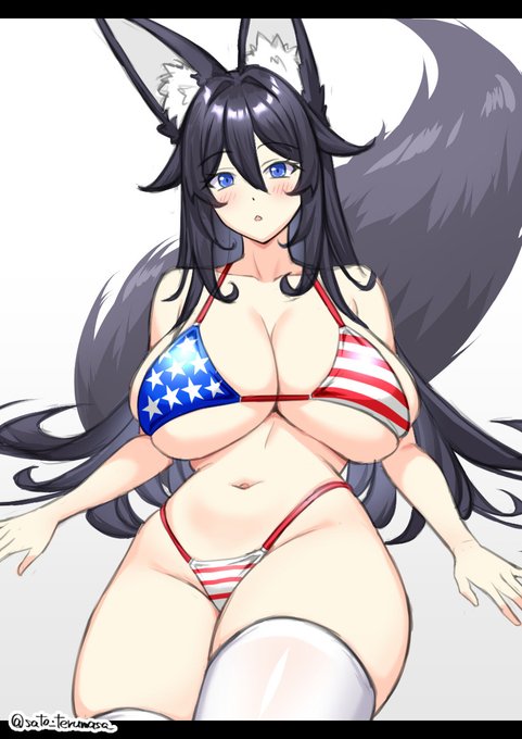 黒髪おきつね+星条旗ビキニ 