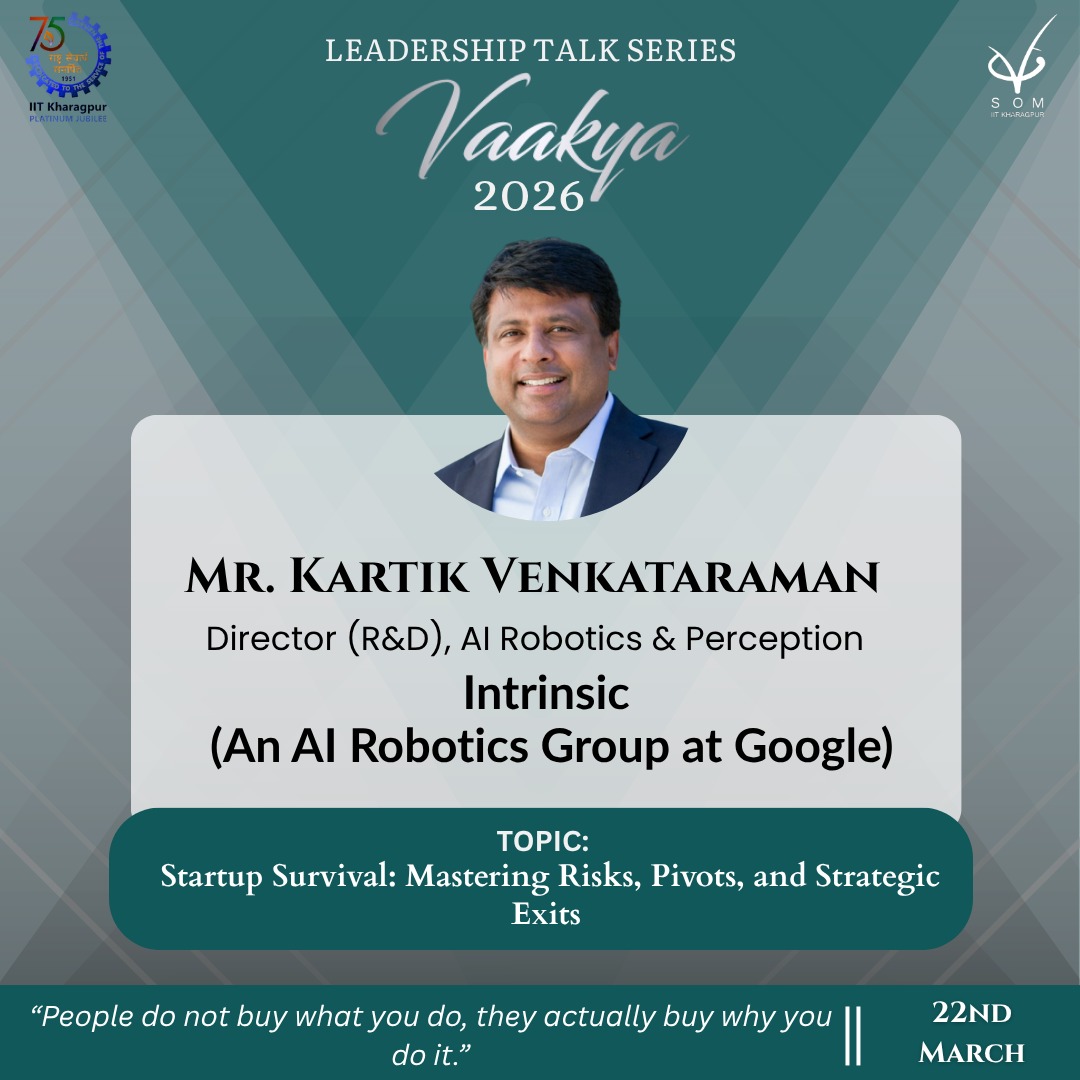 VGSOM_IIT_Kgp's tweet image. @VGSOM_IIT_Kgp hosted Mr. Kartik Venkataraman, Director (R&amp;amp;D), AI Robotics &amp;amp; Perception at Intrinsic, for a session on startup survival. He shared insights on risks, market readiness &amp;amp; building purpose-driven startups for long-term impact.

#StartupLeadership #MBA #VGSoM #IITkgp