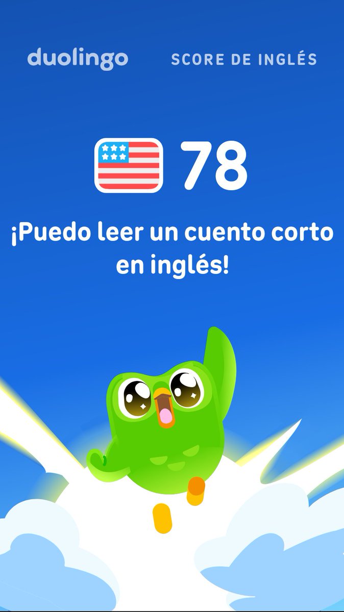 Giova19RJ's tweet photo. ¡Mi Score de inglés en Duolingo es de 78! https://t.co/SIrP8Anaj9