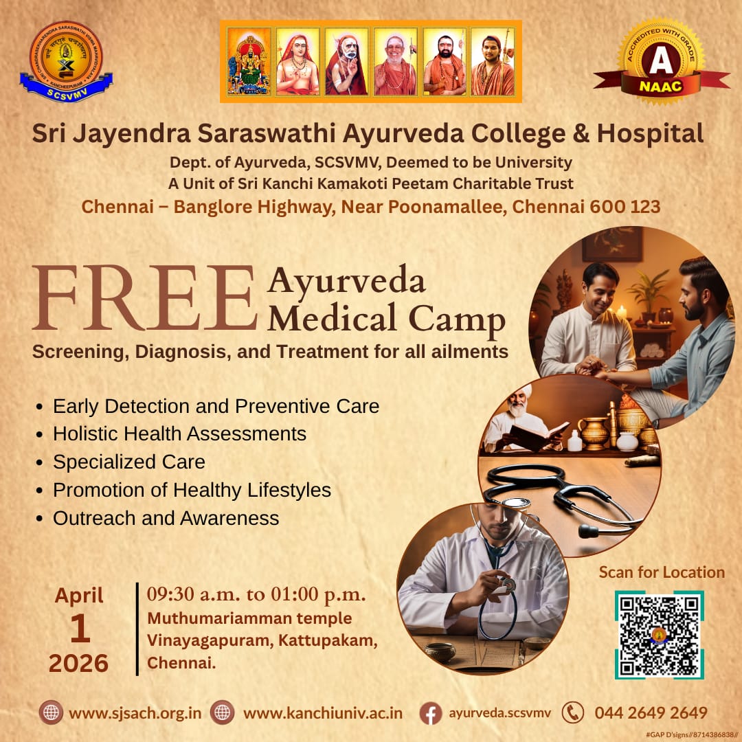 SCSVMVDU's tweet image. Free Ayurveda Medical Camp

📅 April 1 | Chennai
 🩺 Check-ups • Treatment • Wellness

#SCSVMV#SJSACH #Ayurveda #CommunityHealth #PreventiveCare #HolisticWellness #HealthcareForAll