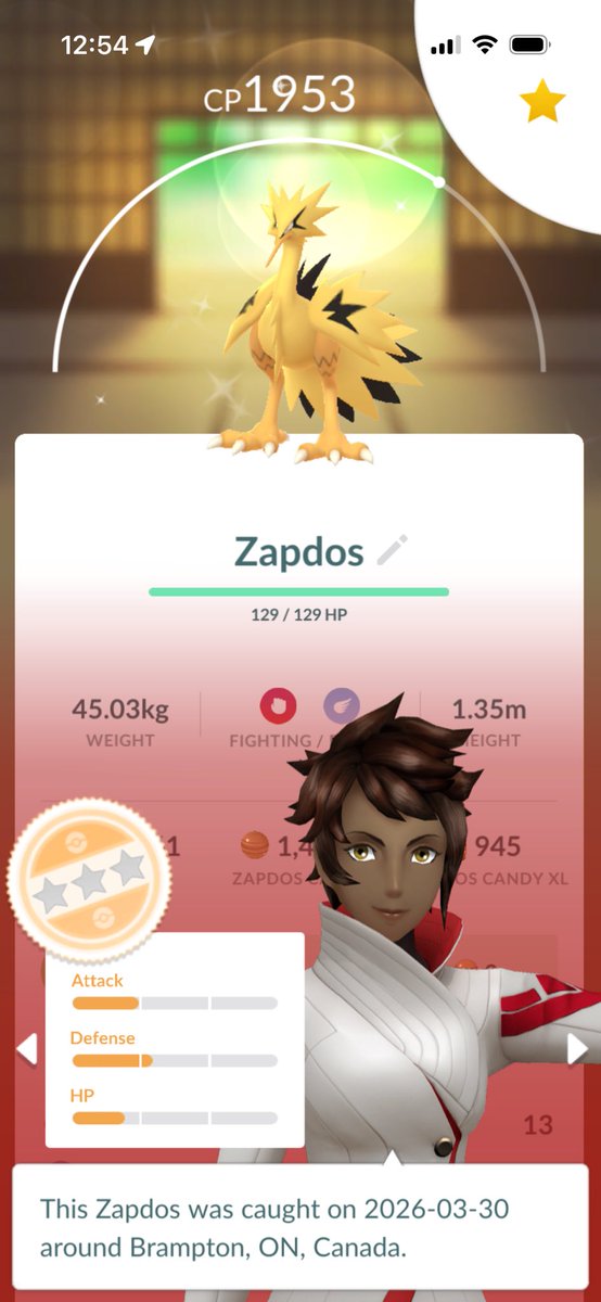 Not even a month out from my last shiny galarian zapdos, I get a second one! 😱. I’ll take it!  #PokemonGO