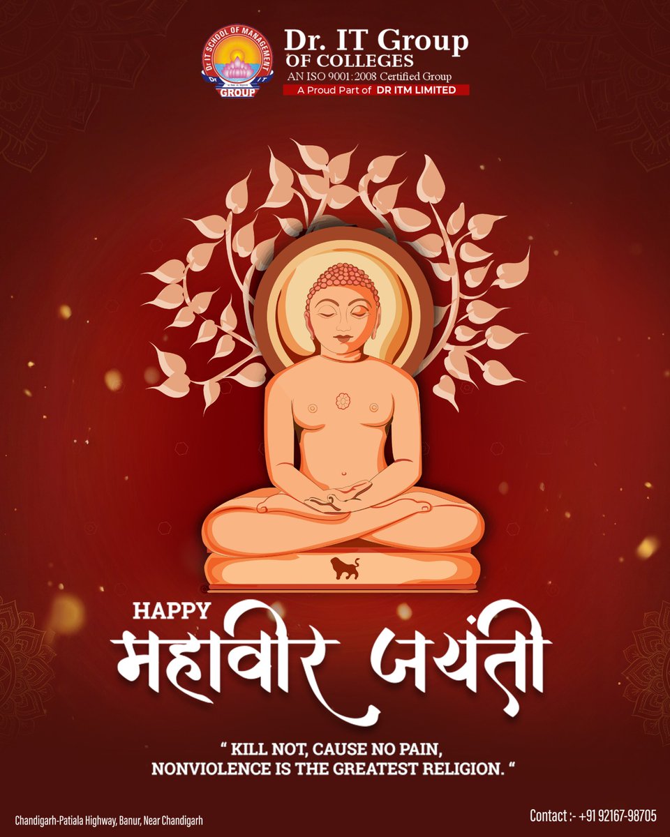DrIT_group's tweet photo. Spreading peace and positivity on Mahaveer Jayanti ✨
May truth &amp; compassion guide every student toward a brighter future at Dr IT Group.

📞 +91 9216798705, +91 8699119119
🌐 https://t.co/rkqi6R7xQ7
📍 Banur, Punjab

#dritgroupofcolleges #mahaveerjayanti2026 #peace #college https://t.co/q8Rq2VQQmZ